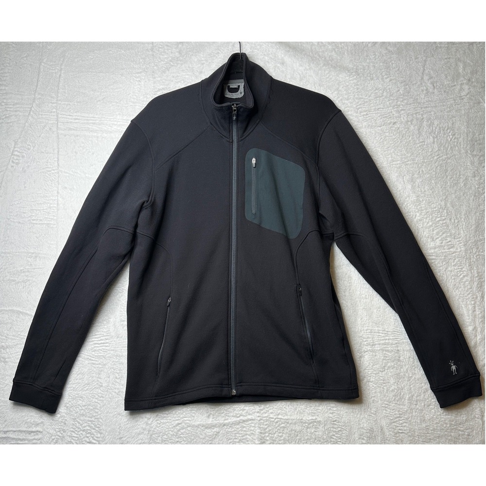 Smartwool Full Zip Jacket Mens M Black Wool Blend Chest Pocket 0678